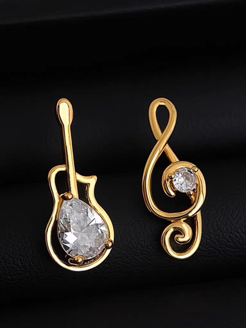 Gold-Tone Musical Note Crystal Earrings - Women Jewelry